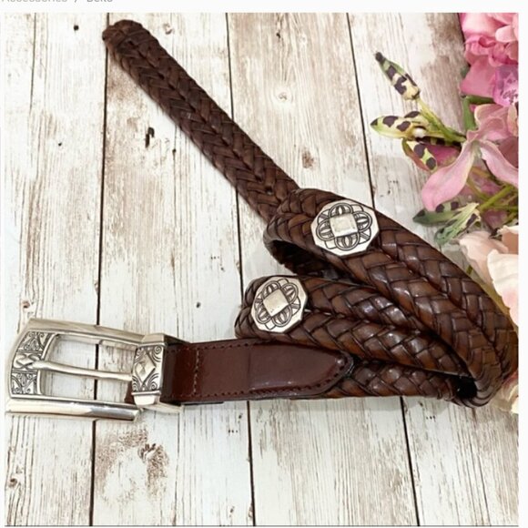 Brighton Brown Braided Concho Leather Belt M/L 32 NEW - Picture 2 of 4